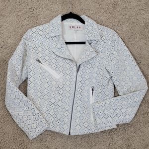 Anthropologie Women's Dolan Rossi Eyelet Moto Jacket Ivory Blue XS